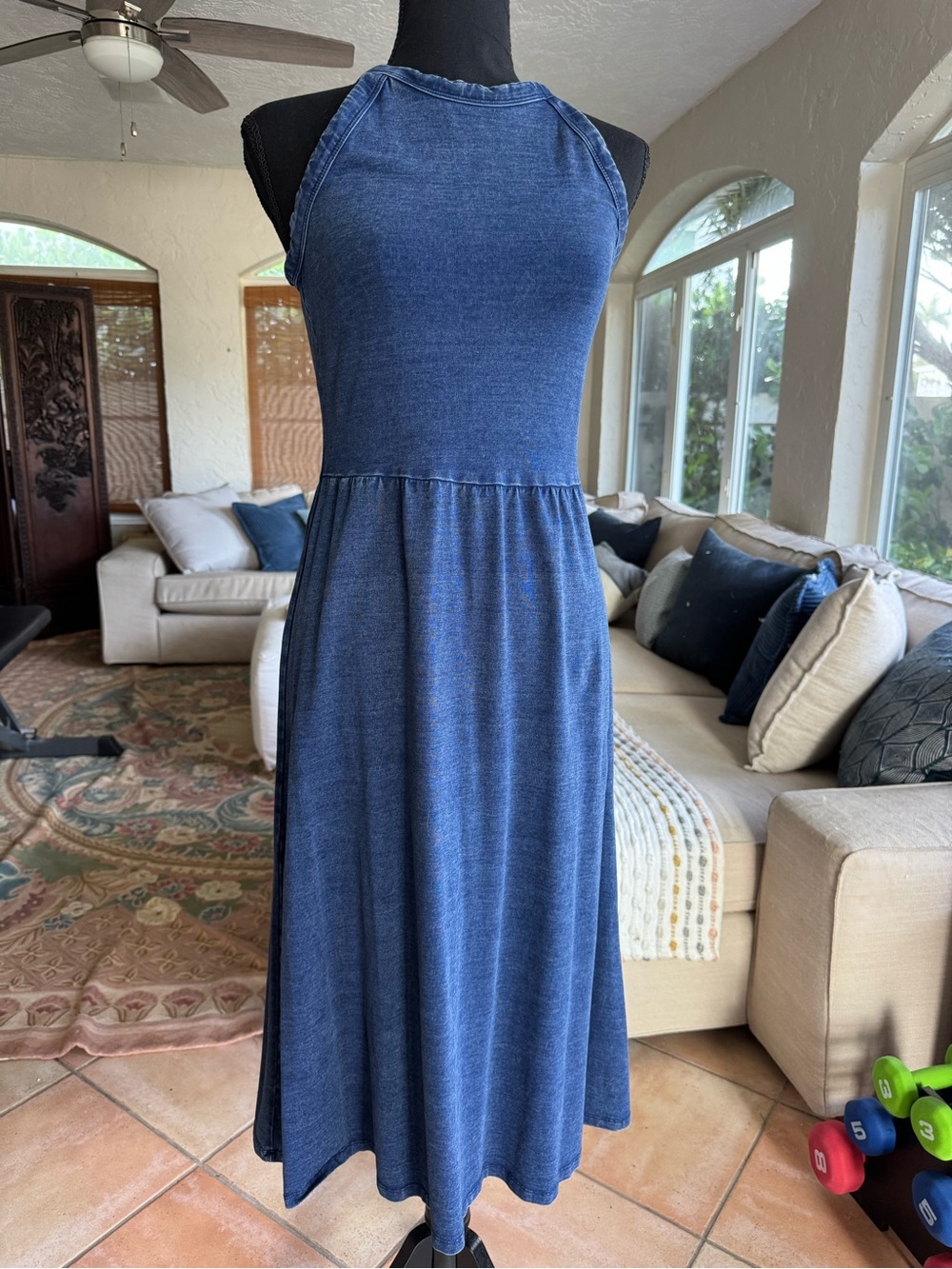 Sleeveless Blue Midi Dress - Classic Casual